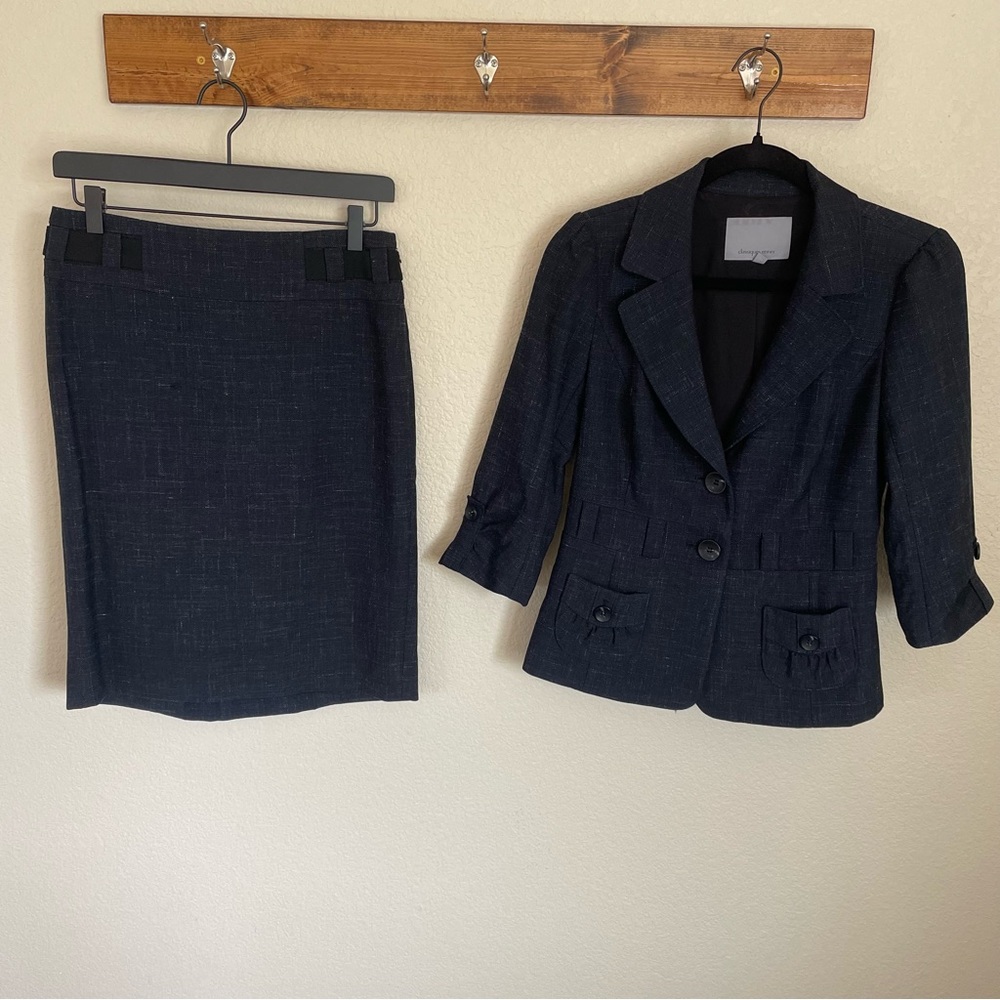 Classiques Entier Navy Virgin Wool Linen Blend Suit Set 2 Career Work Office
